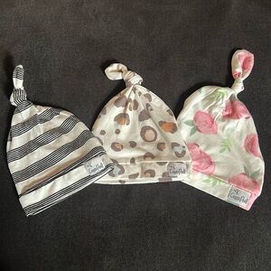 Copper Pearl Set Of 3 Baby Hats stripes, cheetah and roses